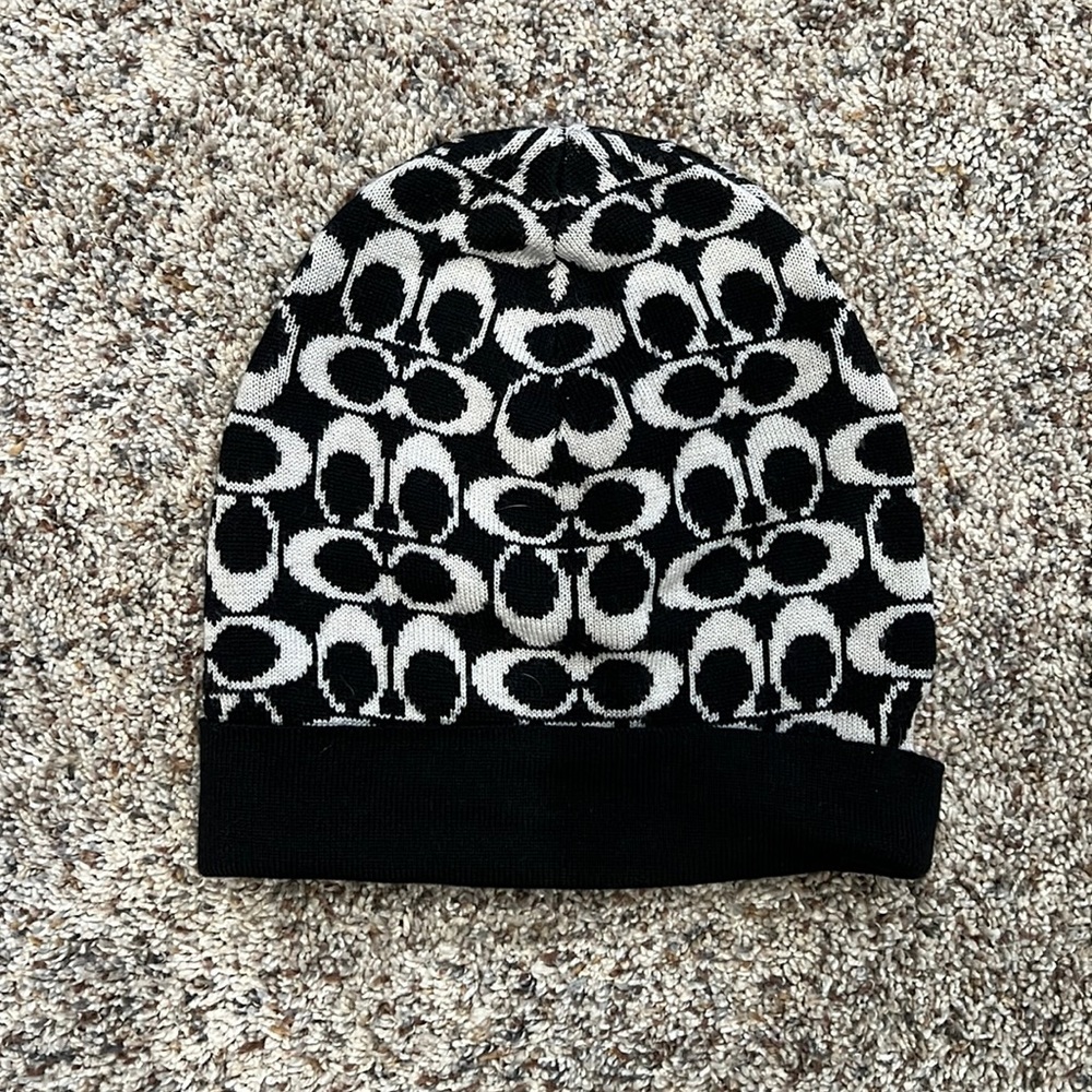 Coach black and white stocking hat